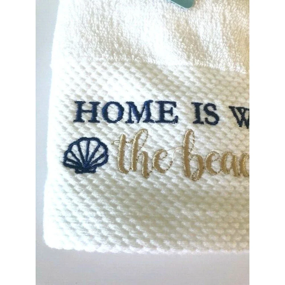 Home Where The Beach Is Hand Towels Embroidered Bathroom Nautical Set of 2